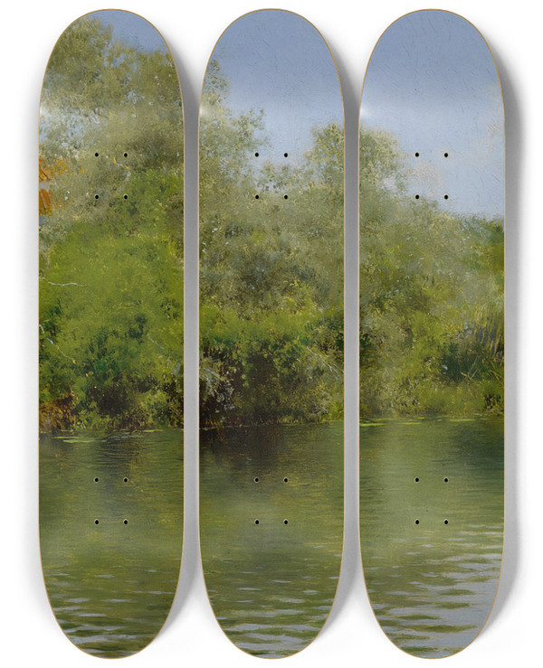 Triptych art skateboard deck of Emilio Snchezperrier The River At Alcal by Emilio Snchez-Perrier (1855-1907)