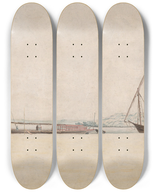Triptych art skateboard deck of Frans Post Tropical Coastal Landscape by Frans Post (1612-1680)