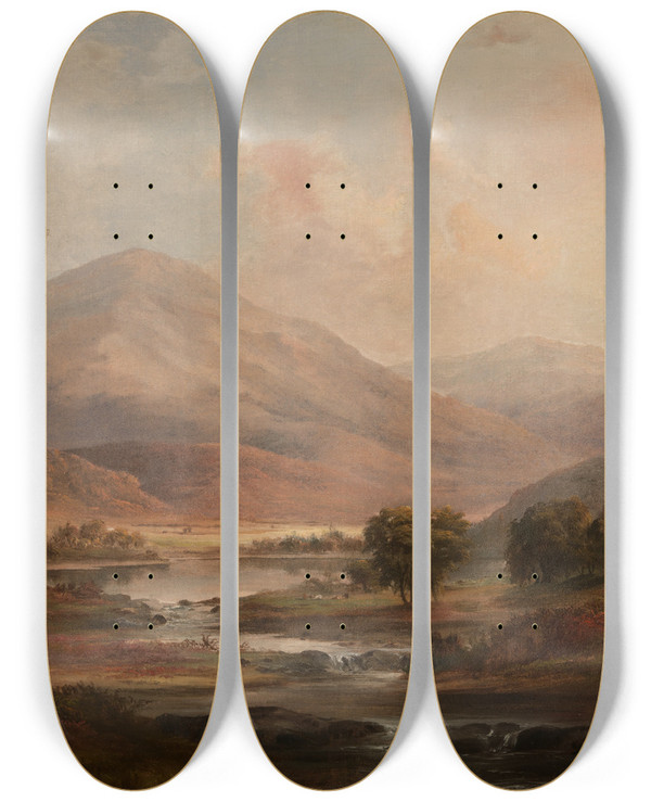 Triptych art skateboard deck of Robert S Duncanson Scottish Landscape by Robert S Duncanson (1821-1872)