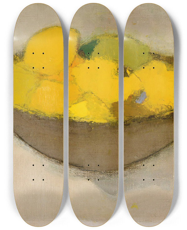 Triptych art skateboard deck of Helene Schjerfbeck Lemons In A Bowl by Helene Schjerfbeck (1862-1946)