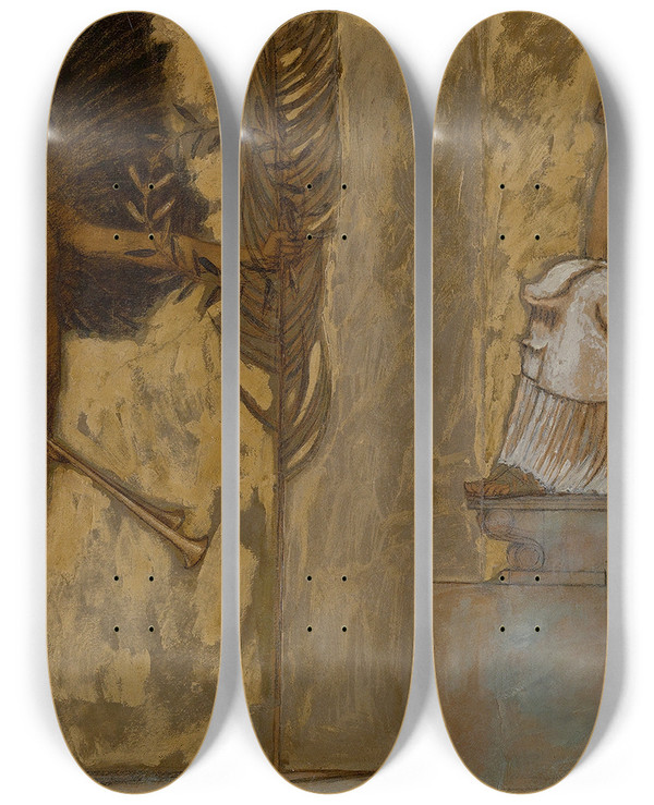 Triptych art skateboard deck of Franz Von Stuck Homage To Painting by Franz Von Stuck (1863-1928)