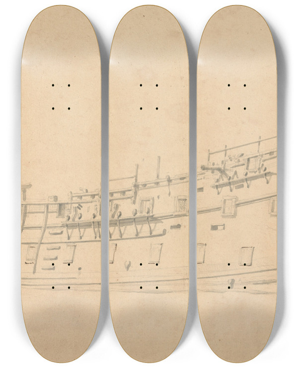 Triptych art skateboard deck of Willem Van De Velde The Younger An English Manofwar Port View From The Stern by Willem van de Velde the Younger (1633-1707)