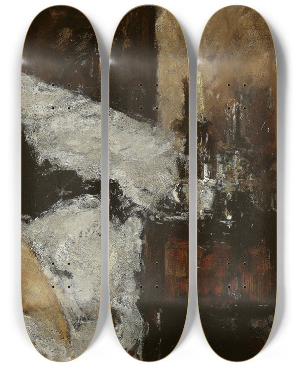 Triptych art skateboard deck of Antonio Mancini Resting by Antonio Mancini (1852-1930)