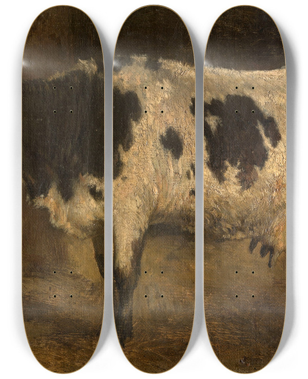 Triptych art skateboard deck of Andre Plumot Cow_3 by Andre Plumot (1829-1906)