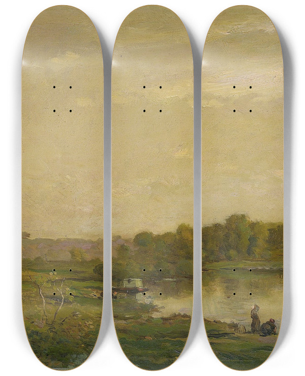 Triptych art skateboard deck of Charles Franois Daubigny Landscape On The Oise by Charles Francois Daubigny (1817-1878)