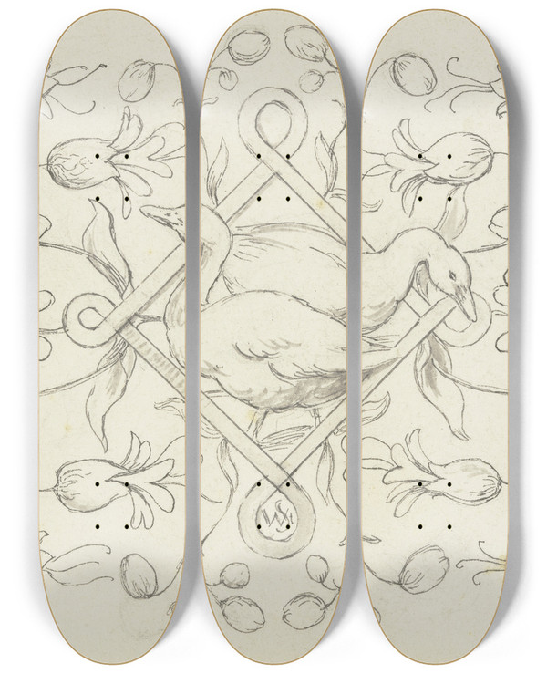 Triptych art skateboard deck of Wilhelm Steinhausen Final Vignette_6 by Wilhelm Steinhausen (1846-1924)