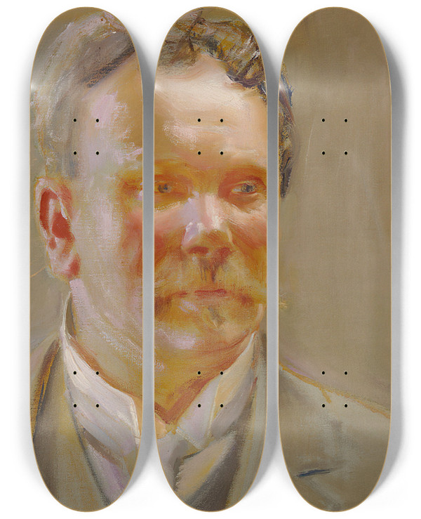 Triptych art skateboard deck of Akseli Gallenkallela Portrait Of Professor Ensetl by Akseli Gallen Kallela (1865-1931)