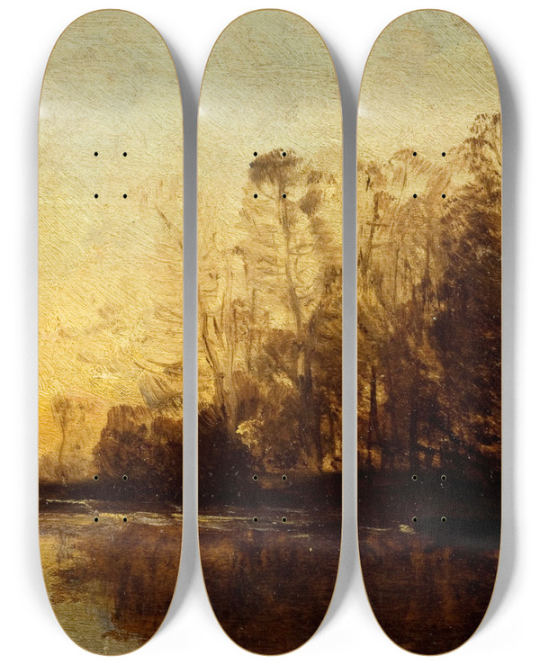 Triptych art skateboard deck of Flix Ziem Coucher De Soleil_3 by Felix Ziem (1821-1911)
