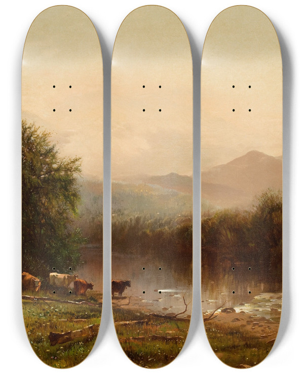 Triptych art skateboard deck of Arthur Parton Berkshire Landscape_1 by Arthur Parton (1842-1914)