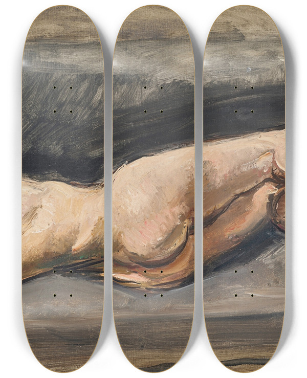 Triptych art skateboard deck of Emile Othon Friesz Nu Allonge by Emile Othon Friesz (1879-1949)
