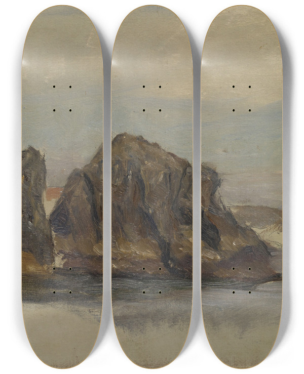 Triptych art skateboard deck of William De Goumois Two Rocks In Brittany by William de Goumois (1865-1941)