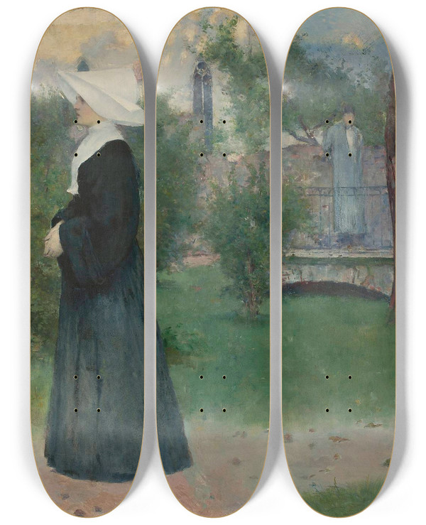 Triptych art skateboard deck of Konstanty Makowski Daughter Of Charity In The Hospital Garden by Konstanty Mankowski (1861-1897)