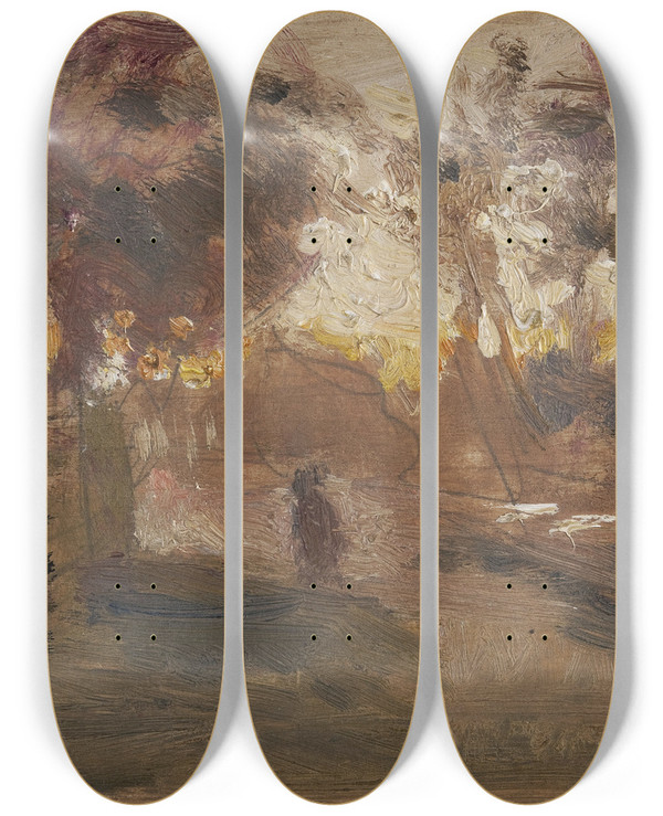 Triptych art skateboard deck of Jan Stanislawski Farmyards by Jan Stanislawski (1860-1907)