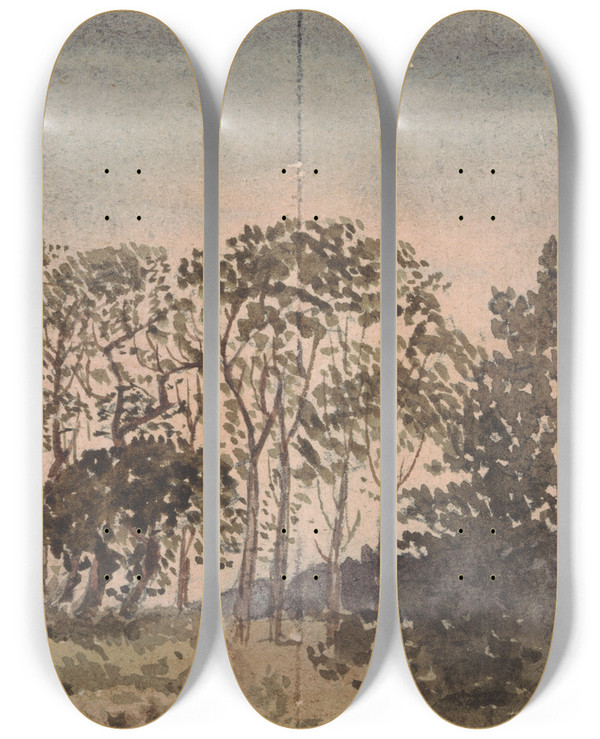 Triptych art skateboard deck of David Charles Read Landscape With Trees_2 by David Charles Read (7901)