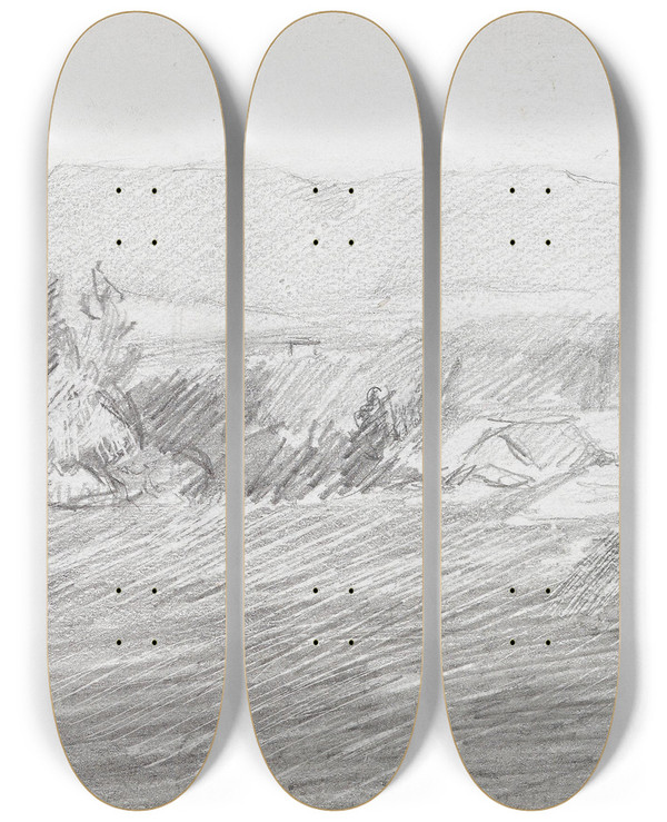 Triptych art skateboard deck of Ludvig Karsten Mot Juvrestolen Telemark by Ludvig Karsten (1876-1926)