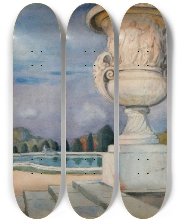 Triptych art skateboard deck of Gerda Wegener Le Vase De La Paix Versailles by Gerda Wegener (1886-1940)