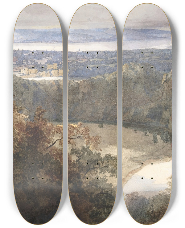 Triptych art skateboard deck of John Scarlett Davis View Of Chepstow Wales by John Scarlett Davis (1804-1845)