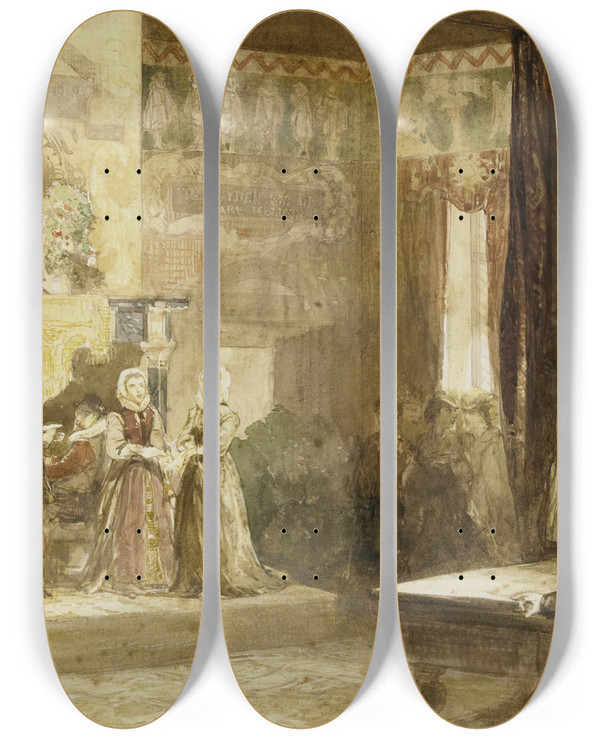 Triptych art skateboard deck of Charles Rochussen Vondelviering Op Het Muiderslot 1867 by Charles Rochussen (1814-1894)