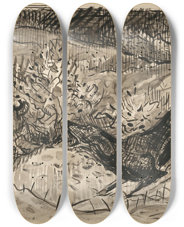 Triptych art skateboard deck of Arnold Peter Weiszkubnan Hunting Scene Hare And Dog by Arnold Peter Weisz-Kubnan (1898-1944)