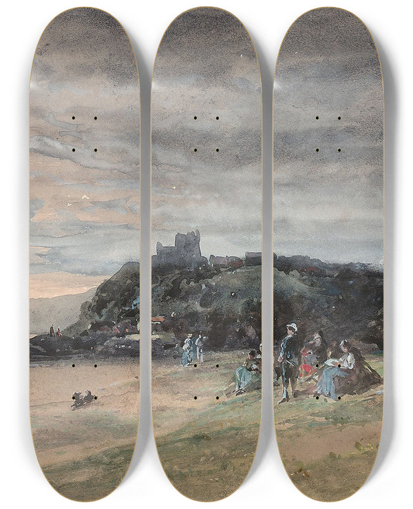 Triptych art skateboard deck of Jules Nol Scne De Plage by Jules Nol