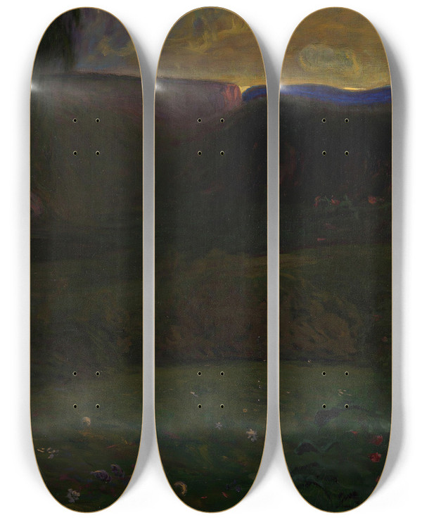 Triptych art skateboard deck of Halfdan Egedius From Juvrestolen In Telemark by Halfdan Egedius (1877-1899)