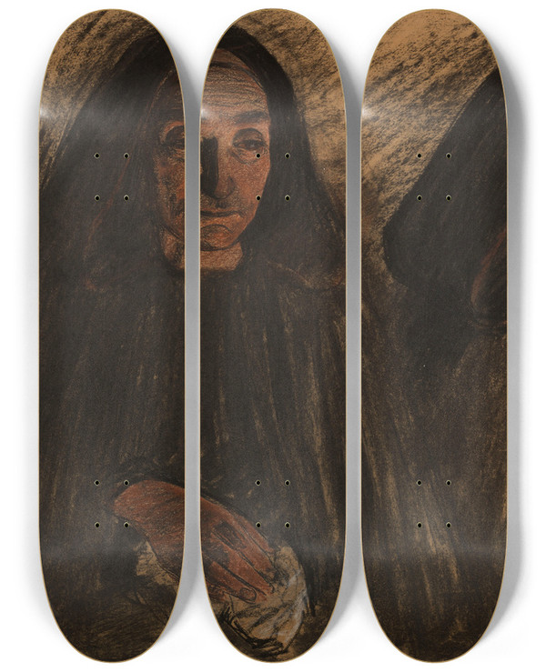 Triptych art skateboard deck of Charles Cottet Bretonnes by Charles Cottet (1863-1925)