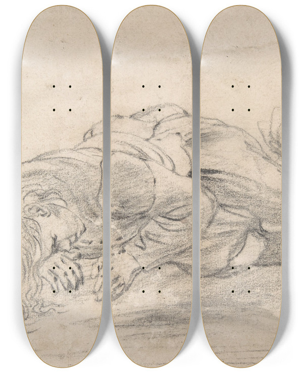 Triptych art skateboard deck of Cornelis Saftleven A Boy Sleeping In The Outdoors by Cornelis Saftleven (1607-1681)
