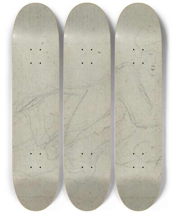 Triptych art skateboard deck of Giovanni Battista Cipriani Reclining Woman Verso by Giovanni Battista Cipriani (1727-1785)