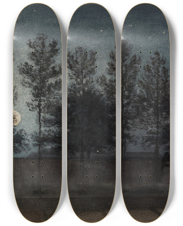 Triptych art skateboard deck of Flix Brard Vue De La Rue Lakanal Au Grandmontrouge En 1889 Effet De Lune by Felix Brard (19-20-)