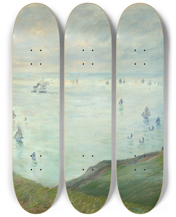 Triptych art skateboard deck of Claude Monet Cliffs At Pourville by Claude Monet (1840-1926)