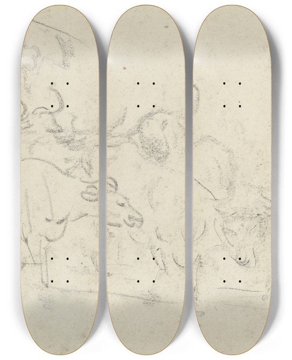 Triptych art skateboard deck of Thomas Rowlandson Cattle by Thomas Rowlandson (1756-1827)