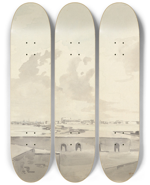 Triptych art skateboard deck of Samuel Davis Fort William Calcutta by Samuel Davis (1757-1819)
