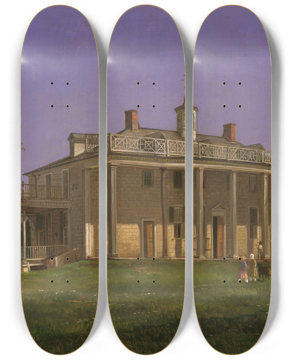 Triptych art skateboard deck of Ferdinand Richardt View Of Mount Vernon by Ferdinand Richardt (1819-1895)
