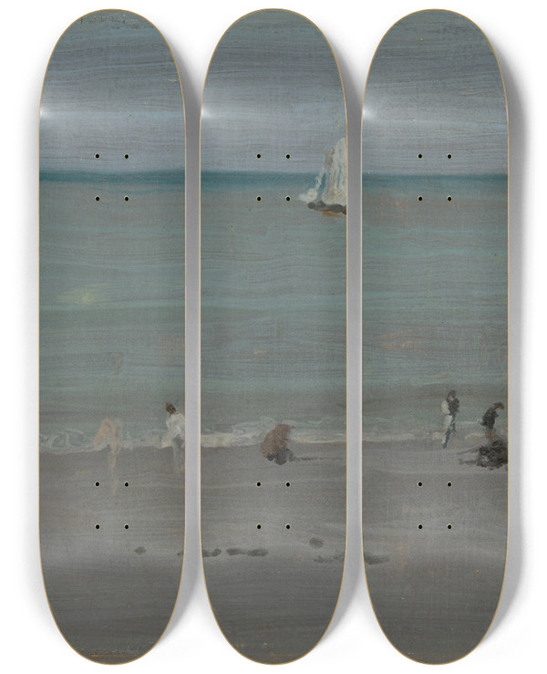 Triptych art skateboard deck of James Abbott Mcneill Whistler Coast Scene Bathers by James Abbott Mcneill Whistler (1834-1903)
