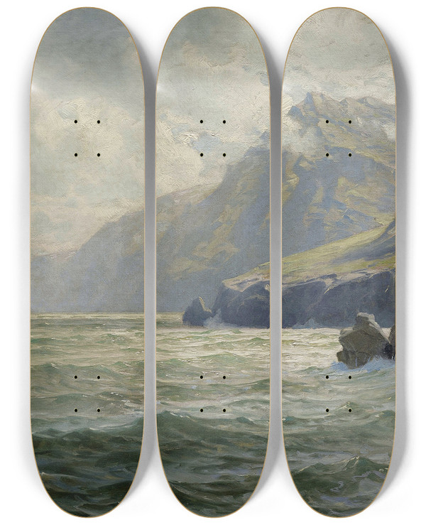 Triptych art skateboard deck of William Trost Richards Donegal Bay by William Trost Richards (1833-1905)