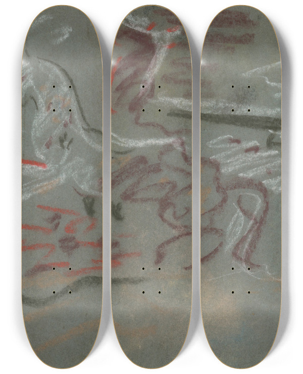 Triptych art skateboard deck of Arnold Peter Weiszkubnan Galloping Horses_3 by Arnold Peter Weisz-Kubnan (1898-1944)
