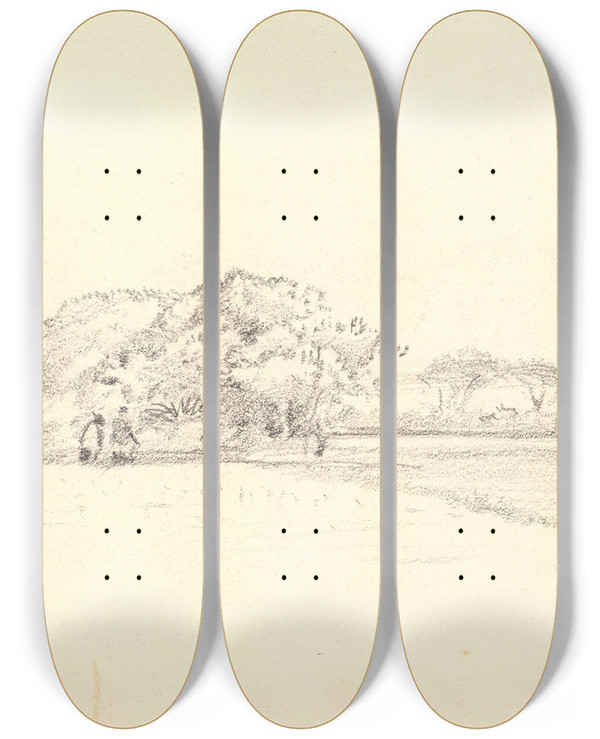 Triptych art skateboard deck of George Richmond Landscape At Margate by George Richmond (1809-1896)