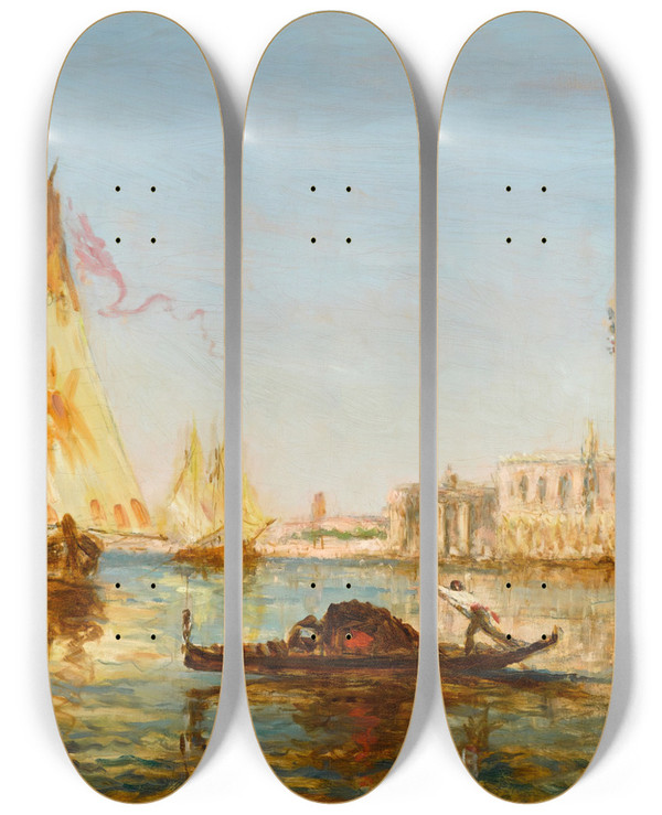 Triptych art skateboard deck of Flix Ziem Venise Gondole Et Voiliers Devant Le Palais Des Doges Et San Giorgio Maggiore by Felix Ziem (1821-1911)