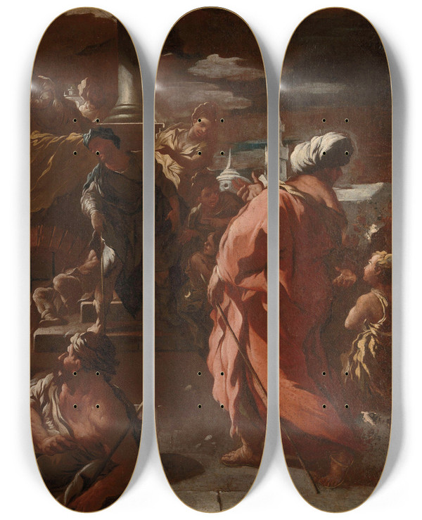 Triptych art skateboard deck of Luca Giordano The Vision Of Saint Mary Of Egypt by Luca Giordano (1634-1705)