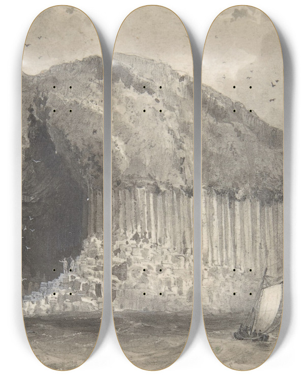 Triptych art skateboard deck of David Octavius Hill View Of Fingals Cave by David Octavius Hill (1802-1870)
