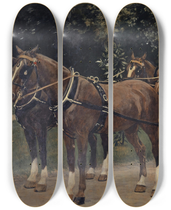 Triptych art skateboard deck of Hans Sandreuter A Fourinhand by Hans Sandreuter (1850-1901)