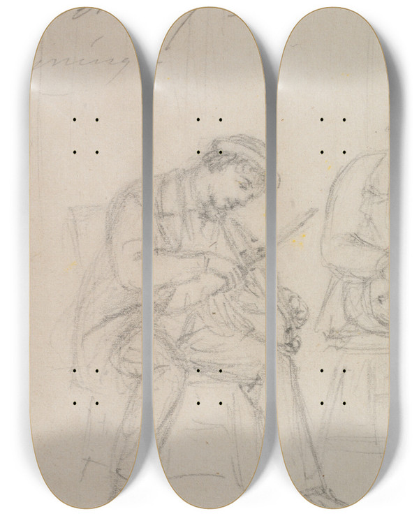 Triptych art skateboard deck of William Sidney Mount Tuning_2 by William Sidney Mount (1807-1868)