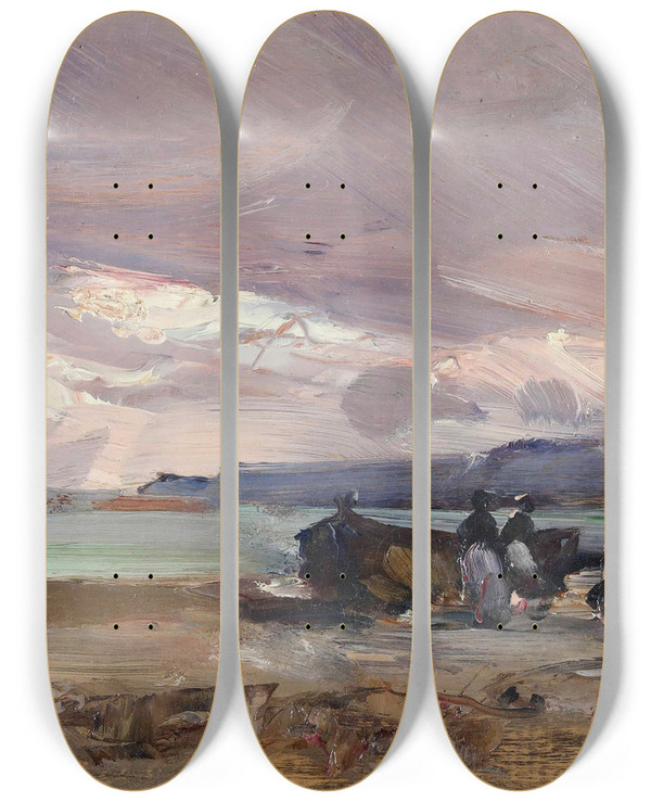 Triptych art skateboard deck of Carlo Follini Marina by Carlo Follini (1848-1938)