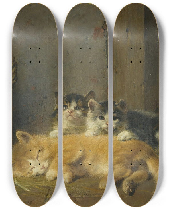 Triptych art skateboard deck of Julius Adam The Elder The Wake Up Call by Julius Adam the elder (1826-1874)