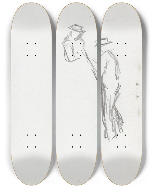 Triptych art skateboard deck of Ludvig Karsten Figurstudier_1 by Ludvig Karsten (1876-1926)