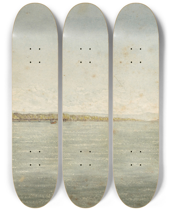 Triptych art skateboard deck of George Sherriff Parramatta River No 7 by George Sherriff (1846-1930)