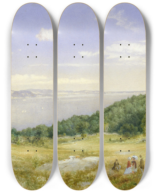 Triptych art skateboard deck of John William Hill The Palisades by John William Hill (1812-1879)