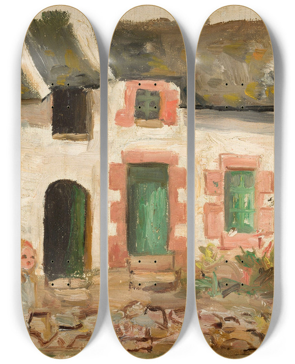 Triptych art skateboard deck of Tadeusz Makowski Dziecko Przed Domem by Tadeusz Makowski (1882-1932)