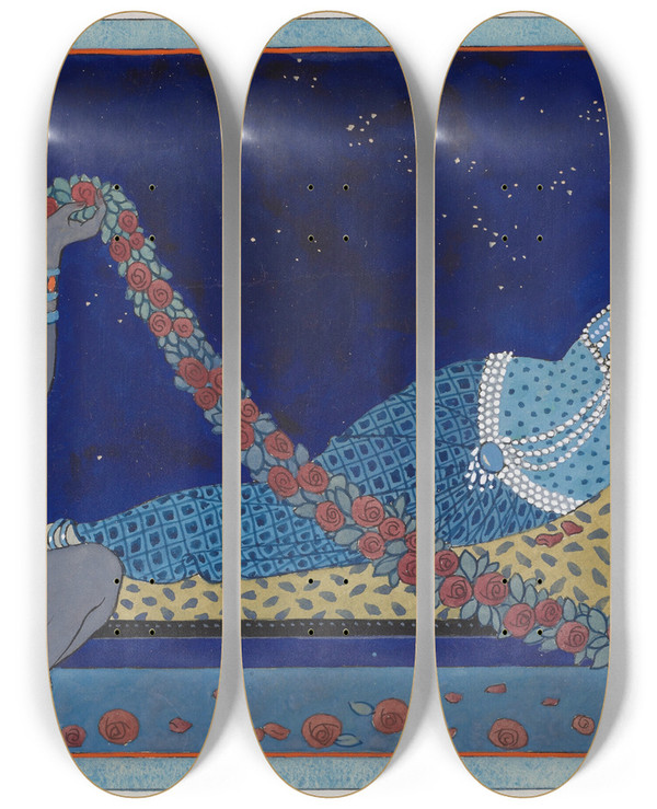 Triptych art skateboard deck of George Barbier Cleopatra_2 by George Barbier (1882-1932)