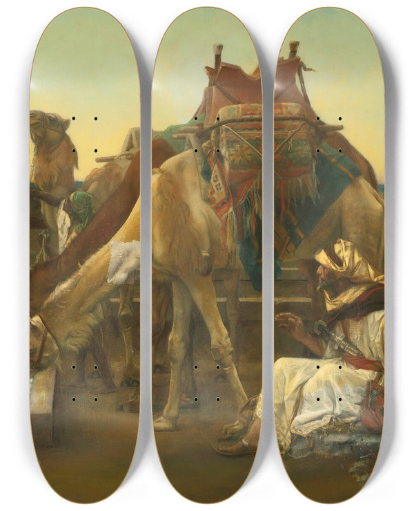 Triptych art skateboard deck of Alexandre Cabanel Rebecca Et Elizer by Alexandre Cabanel (1823-1889)